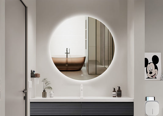 Oglinda LED Rotunda Premium 70×70 cm, Lumina Spate, 3 Tipuri de Lumina – Calda, Rece, Neutra