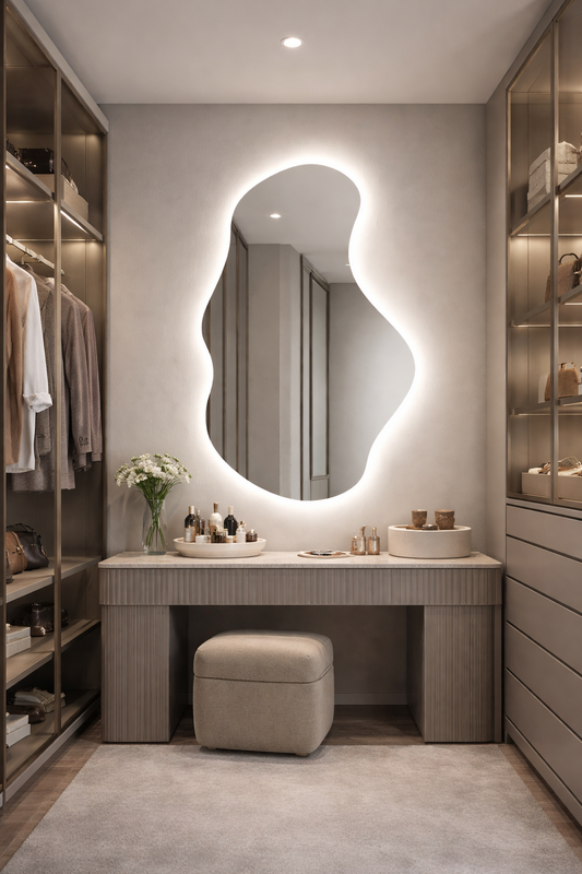 Oglinda LED Asimetrica Premium 65×100 cm, Touch, 3 Tipuri Lumina – Calda, Rece, Naturala