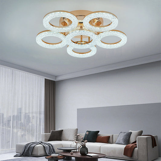 Lustra LED RFAN, Model J300/5+1, Cu Telecomanda, 3 Tipuri De Lumina, Intensitate Reglabila, 120W, Auriu