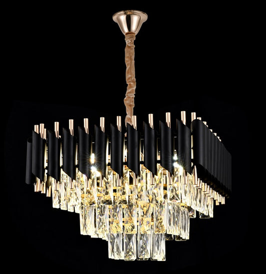 Candelabru RFAN, Model S89001/400x400, Textura Cristal, Metal, 5 X E27, Negru/Auriu