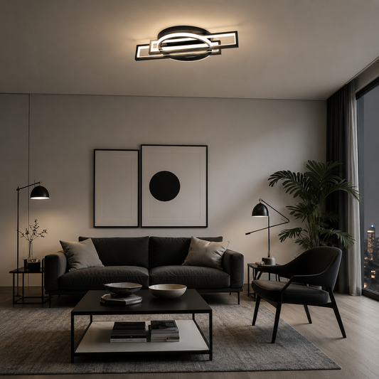 Lustra LED RFAN, Model R9167/2+1, cu Telecomanda, 3 Tipuri de Lumina, Intensitate Reglabila, 116W, Negru