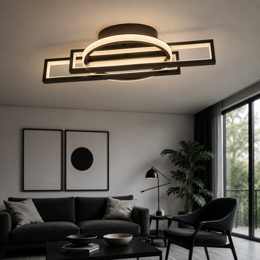Lustra LED RFAN, Model R9167/2+1, cu Telecomanda, 3 Tipuri de Lumina, Intensitate Reglabila, 116W, Negru
