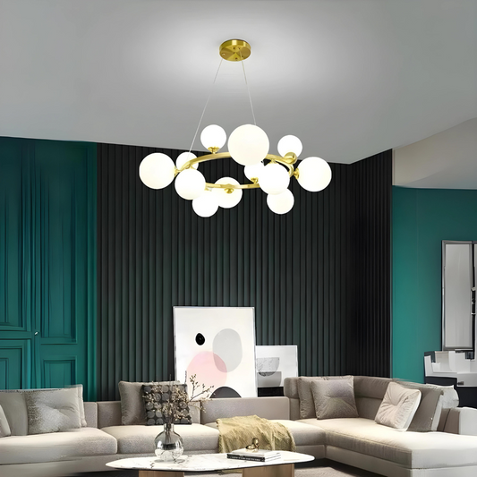 Lustra RFAN Tip Pendul, Model 5070/12, Cu 12 Abajururi, Inaltime Reglabila, Auriu/Alb