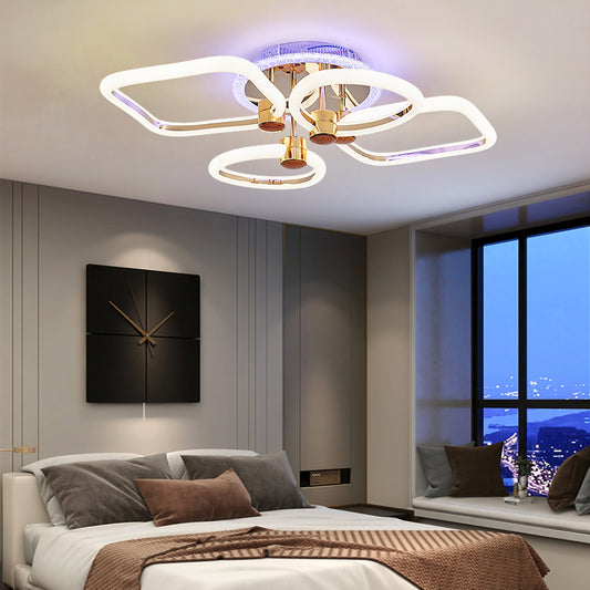 Lustra LED RFAN, Model 1011-2+2RGB, Cu Telecomanda, 3 Tipuri De Lumina Plus Lumina RGB, Intensitate Reglabila, Auriu