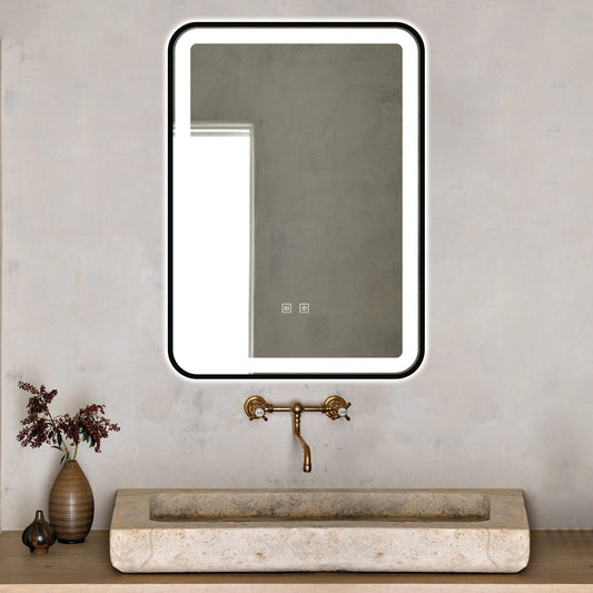 Oglinda LED Si Touch, 50 X 70 Cm, Cu Functie Dezaburire, Rama Negru Mat, J35, Smack