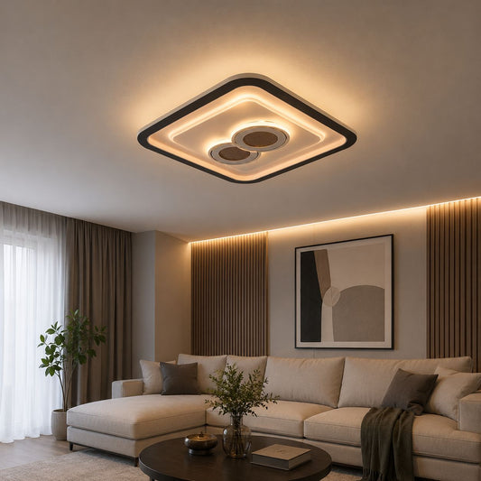 Lustra LED RFAN, Model 190-7, cu Telecomanda, 3 Tipuri de Lumina, Intensitate Reglabila, 200W, Alb/Negru