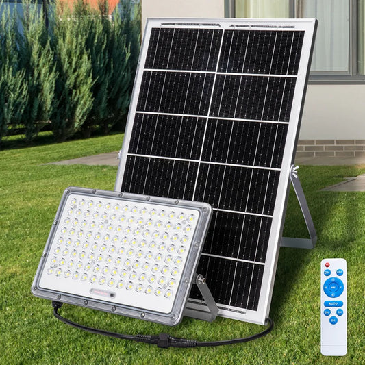 Proiector LED, cu Panou Solar si Telecomanda, Rezistent la Apa IP65, 300W, Gri
