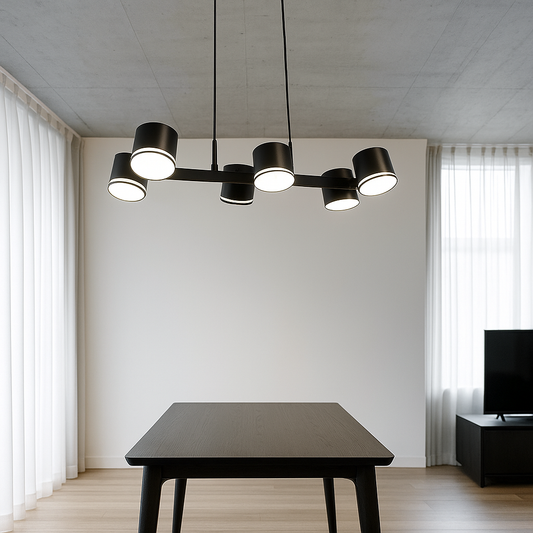 Pendul RFAN, Model DD60351-6, 6 X Bec LED GX53, 3 Tipuri De Lumina, 72W, Negru