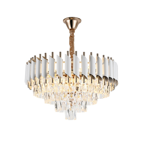 Candelabru RFAN, Model S89001/600, Textura Cristal, Metal, 10 X E27, Alb/Auriu