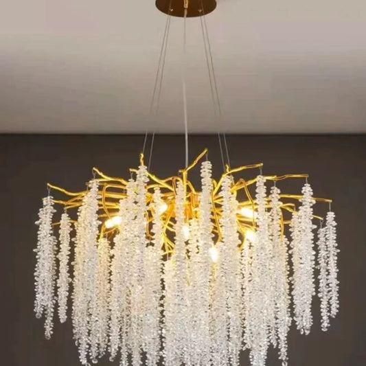 Candelabru RFAN, Model R9100/800, Textura Cristal, Metal, 8 X E14, Auriu