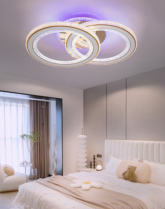 Lustra LED RFAN, Model G610-2RGB, Cu Telecomanda, 3 Tipuri De Lumina Plus Lumina RGB, Intensitate Reglabila, 154W, Auriu