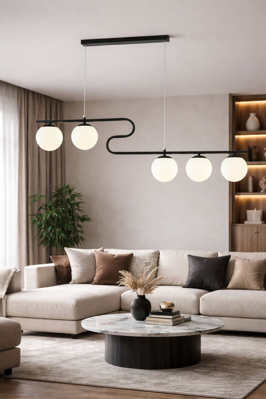 Lustra RFAN, Model F067/5, Cu Abajururi, 5 X E27, Negru