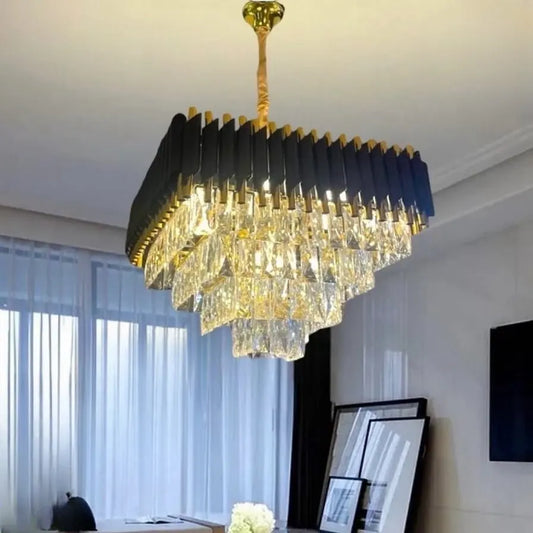 Candelabru RFAN, Model S89001/500x500, Textura Cristal, Metal, 8 X E27, Negru/Auriu