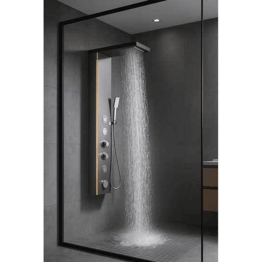 Panel de Dus cu Efect de Ploaie si Jeturi cu Masaj, LED Incorporat, Crom Periat