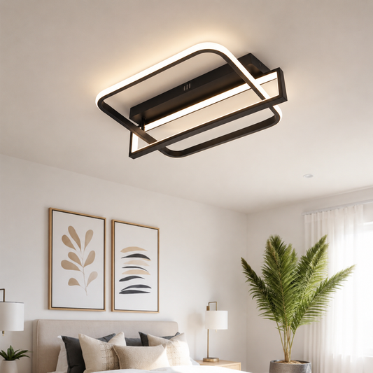 Lustra LED RFAN, Model R9193/1+1, cu Telecomanda, 3 Tipuri de Lumina, Intensitate Reglabila, 88W, Negru