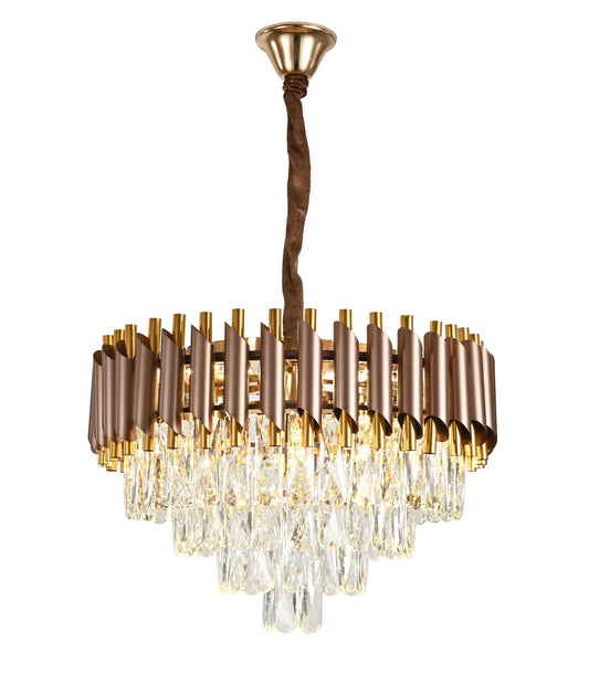 Candelabru RFAN, Model S89001/500, Textura Cristal, Metal, 8 x E27, Maro/Auriu