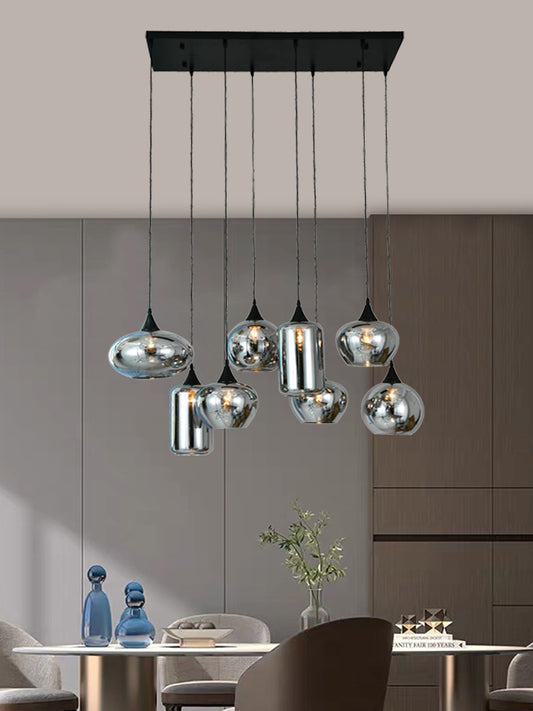 Pendul RFAN, Model 78030-8, Cu 8 Abajururi, 8 x E27, Inaltime Reglabila, Negru