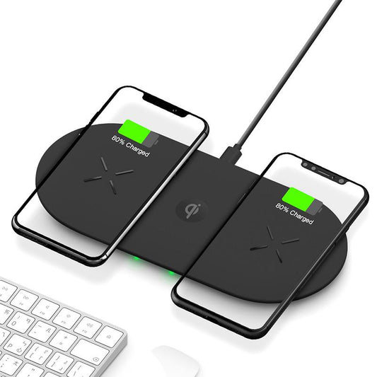 Incarcator wireless Dual Pad X2 Negru, Quick Charge, port USB, intrare micro USB/Type-C/Lightning