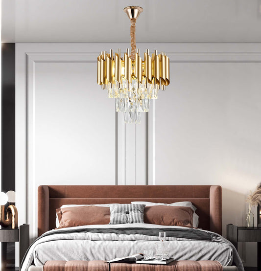 Candelabru RFAN, Model S89001/300, Textura Cristal, Metal, 3 X E27, Auriu