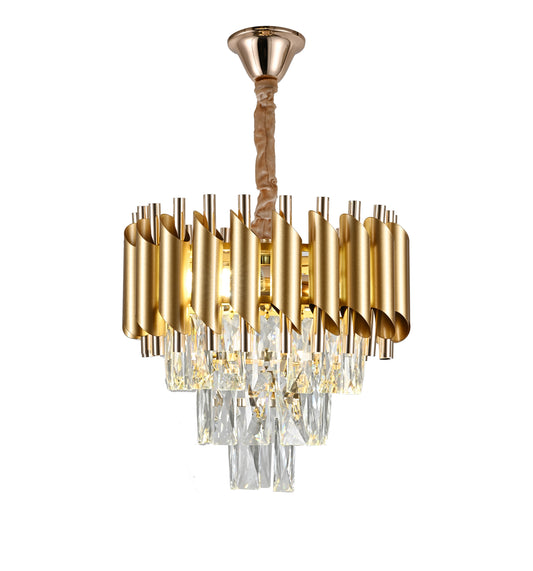 Candelabru RFAN, Model S89001/300, Textura Cristal, Metal, 3 X E27, Auriu
