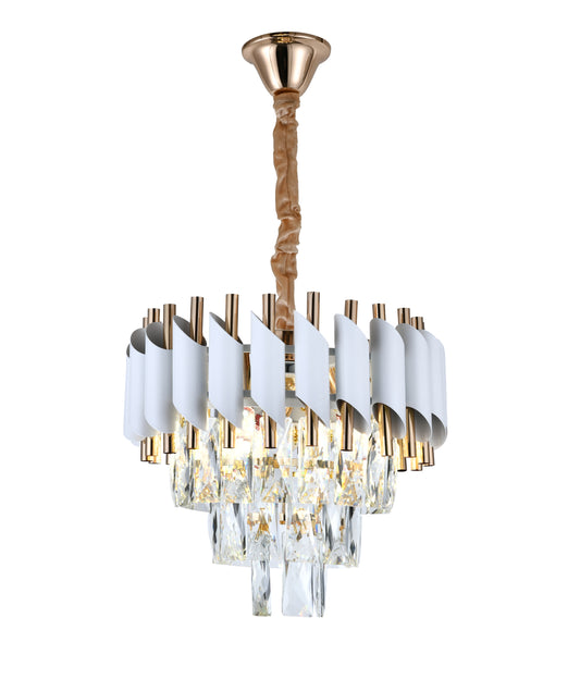 Candelabru RFAN, Model S9001/300, Textura Cristal, Metal, 3 X E27, Alb/Auriu