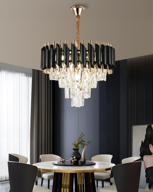 Candelabru RFAN, Model S89001/400, Textura Cristal, Metal, 4 X E27, Negru/Auriu