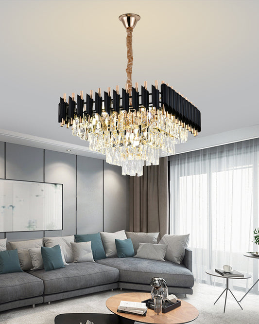 Candelabru RFAN, Model S89001/500x500, Textura Cristal, Metal, 8 X E27, Negru/Auriu