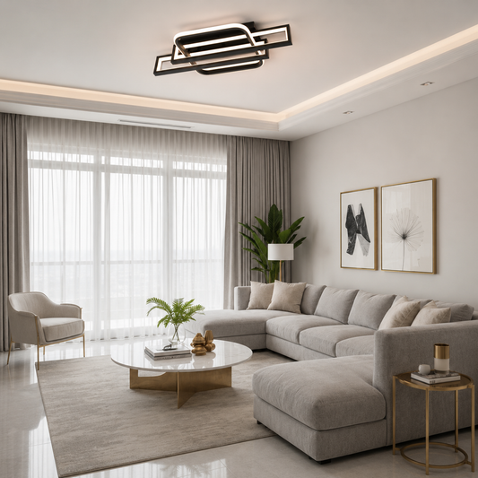 Lustra LED RFAN, Model R9193/2+1, cu Telecomanda, 3 Tipuri de Lumina, Intensitate Reglabila, 122W, Negru