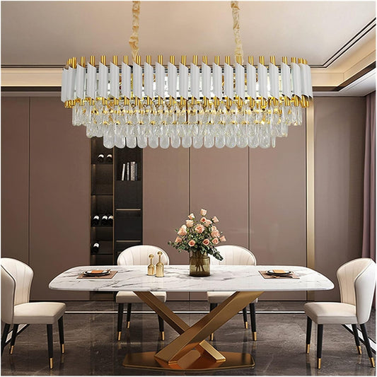 Candelabru RFAN, Model S89001/800*300, Textura Cristal, Metal, 8 X E27, Alb/Auriu