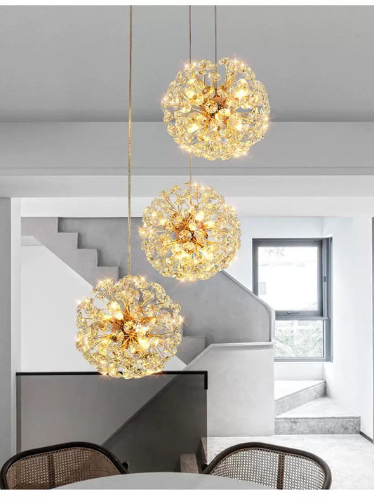 Lustra LED Tip Pendul RFAN, Model 21-3, Textura Cristal, Metal, 18 X G9, Auriu
