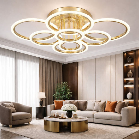 Lustra LED RFAN, Model R9180/2+2+2+2, Cu Telecomanda, 3 Tipuri De Lumina, Intensitate Reglabila, 208W, Auriu