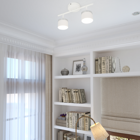 Aplica LED RFAN, Model DB60310-2, 2 Spoturi Orientabile, Soclu GX53, 2x9W, Montaj Aplicat, Alb cu Accente Cromate, Design Modern, Ø32 cm