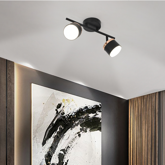 Aplica LED RFAN, Model DB60310-2, 2 Spoturi Orientabile, Soclu GX53, 2x9W, Montaj Aplicat, Negru cu Detalii Aurii, Design Modern, Ø32 cm