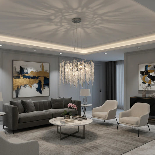 Candelabru RFAN, Model 33001/460, Textura Cristal, Metal, 6 X E14, Argintiu