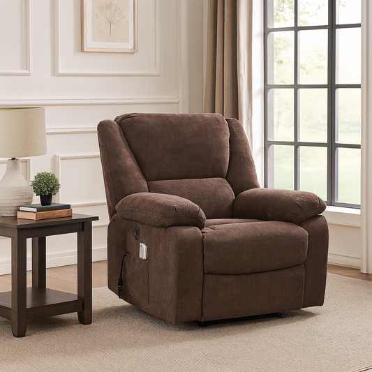 Fotoliu cu Masaj și Încălzire, Recliner Electric, Maro