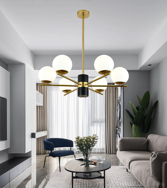 Lustra RFAN, Model F0028/6, Cu Abajururi, 6 X E27, Auriu/Negru