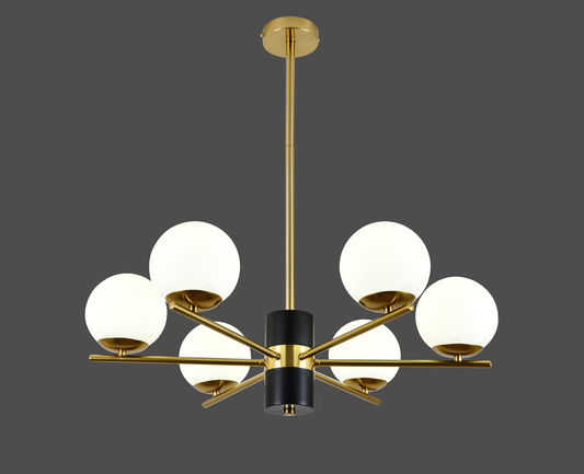 Lustra RFAN, Model F0028/6, Cu Abajururi, 6 X E27, Auriu/Negru