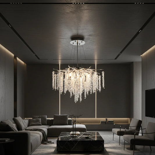 Candelabru RFAN, Model 33001/600, Textura Cristal, Metal, 8 X E14, Argintiu