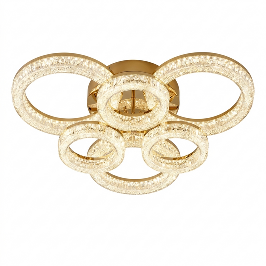 Lustra LED RFAN, Model K3536/3+3GD, Cu Telecomanda, 3 Tipuri De Lumina, Intensitate Reglabila, 200W, Auriu