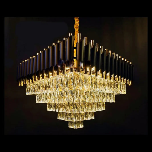 Candelabru RFAN, Model S9001/600x600, Textura Cristal, Metal, 10 X E27, Negru/Auriu