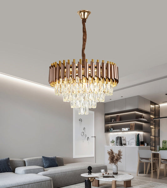 Candelabru RFAN, Model S89001/400, Textura Cristal, Metal, 4 x E27, Maro/Auriu