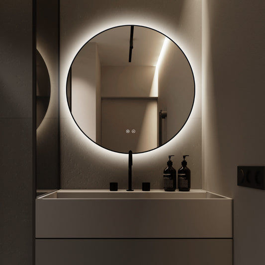 Oglinda LED si Touch, cu Functie Dezaburire, 3 Tipuri De Lumina, Rama Negru Mat, 80 cm, J186-80 Smack