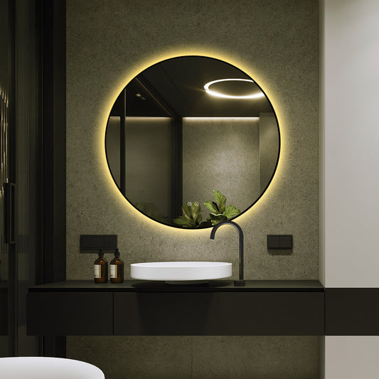 Oglinda LED si Touch, cu Functie Dezaburire, 3 Tipuri De Lumina, Rama Negru Mat, 80 cm, J186-80 Smack