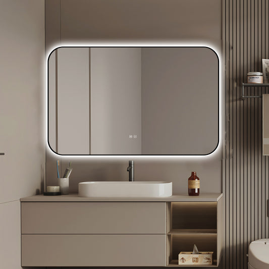 Oglinda LED Si Touch, Cu Functie Dezaburire, Rama Negru, 110 x 70 cm, J187-11070 Smack