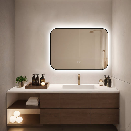 Oglinda LED Si Touch, Cu Functie Dezaburire, Rama Negru, 90 x 65 cm, J187-9065 Smack