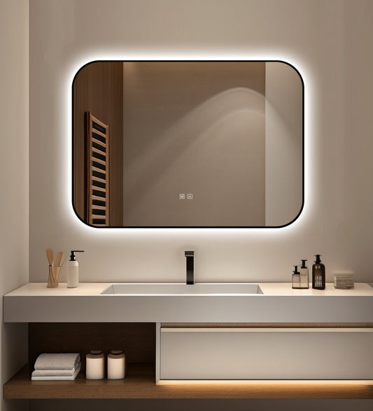 Oglinda LED Si Touch, Cu Functie Dezaburire, Rama Negru, 90 x 65 cm, J187-9065 Smack