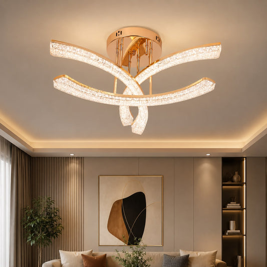 Lustra LED RFAN, Model K2550/3, cu Telecomanda, 3 Tipuri de Lumina, Intensitate Reglabila, 80W, Auriu