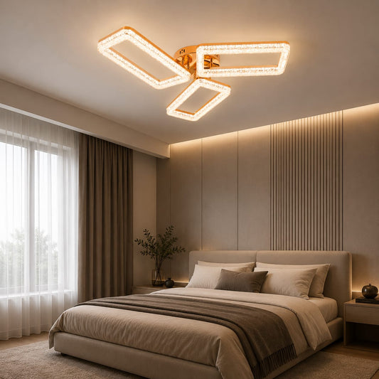 Lustra LED RFAN, Model K2551/3A, cu Telecomanda, 3 Tipuri de Lumina, Intensitate Reglabila, 120W, Auriu