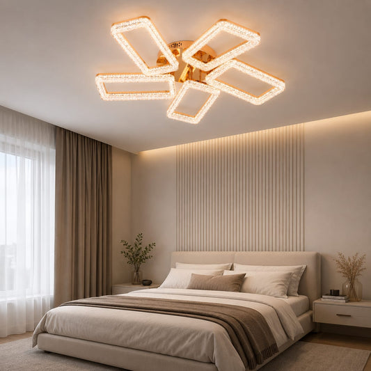 Lustra LED RFAN, Model K2551/5, cu Telecomanda, 3 Tipuri de Lumina, Intensitate Reglabila, 160W, Auriu