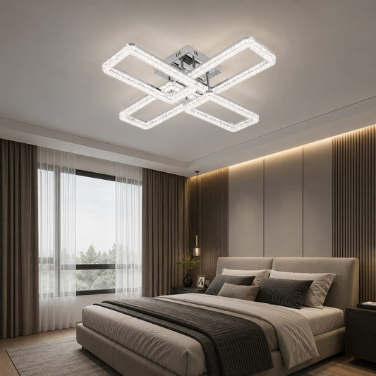 Lustra LED RFAN, Model K2552/2+2A, cu Telecomanda, 3 Tipuri de Lumina, Intensitate Reglabila, 144W, Argintiu